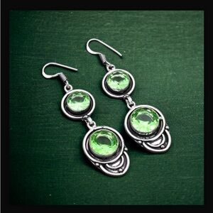 Peridot Handcrafted Drop Hook Style Dangle Earrings 2.4” Long Handmade In India